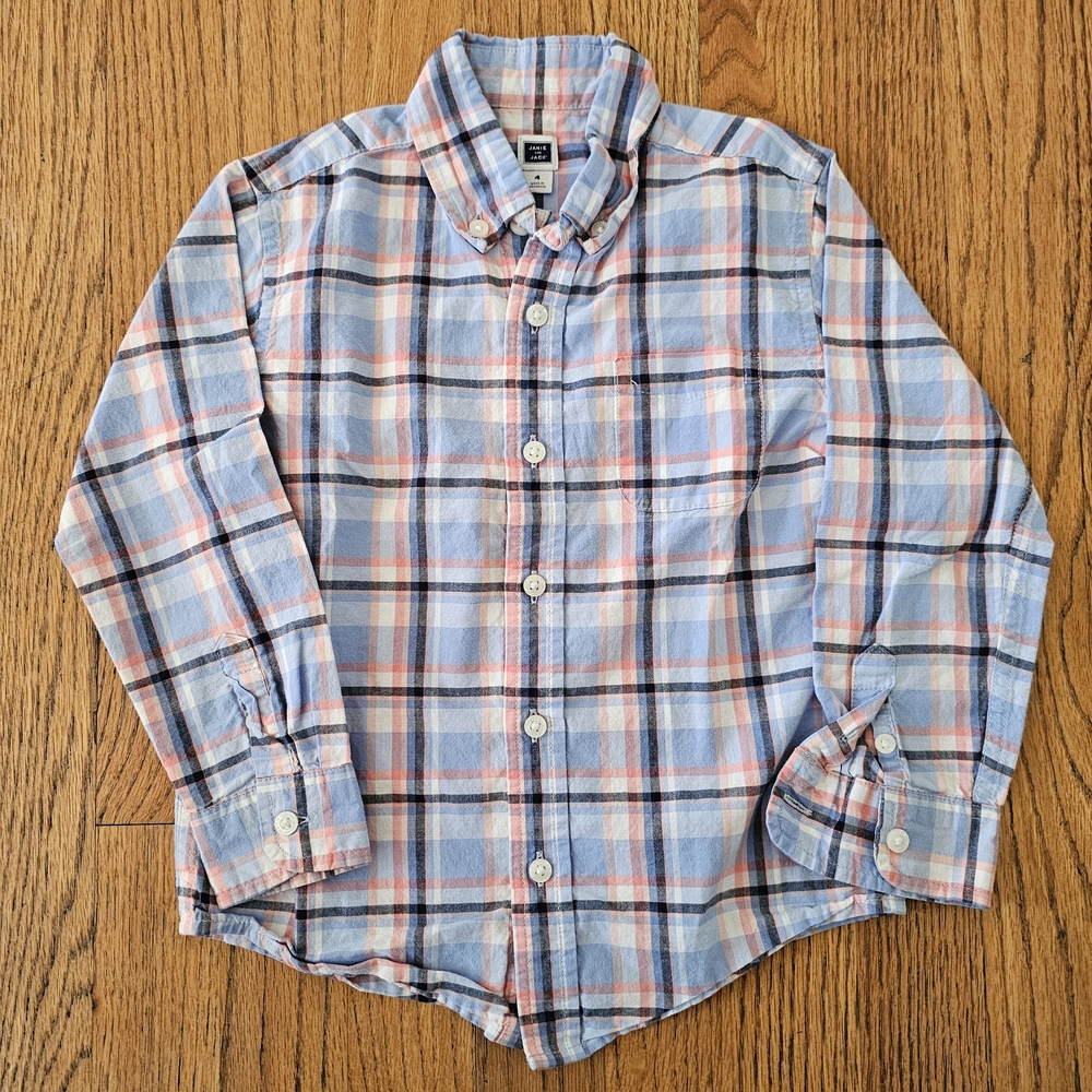 Janie And Jack Toddler Boys Blue Plaid Button Down Shirt Size 4